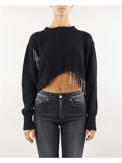 Cropped ribbed sweater with gold fringes Simona Corsellini SIMONA CORSELLINI | Sweater | MGE1401C02600313